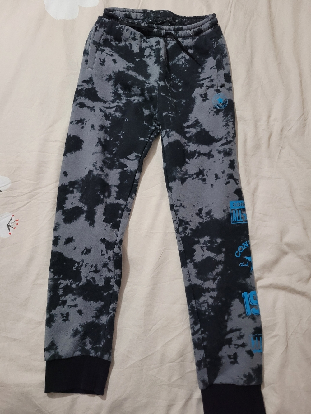 Converse Black and Gray Tie-Dye Jogger Pants with Blue Accents - Kids
